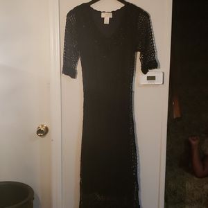 Kroshetta black maxi crochet dress with sequin bea